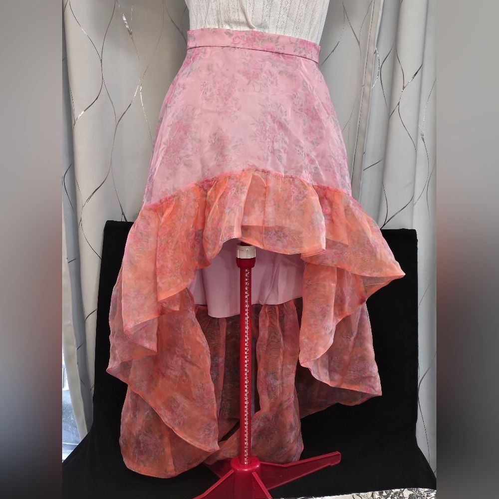 Dolls Kill Pink and Coral High-Low Ruffle Skirt